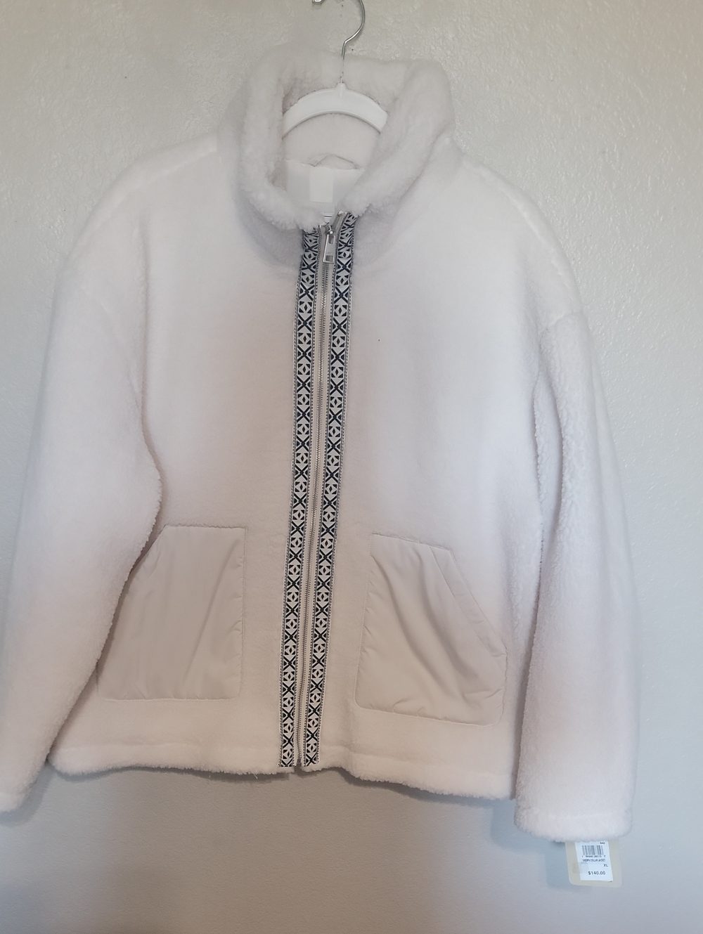 Levi's Cream Faux Shearling Jacket with Patterned Zip Trim